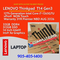 Lenovo T14 Gen 3. Core i7 12th Gen(1265U), 32GB RAM, 512GB SSD. Sealed. 14 3YR Premier NBD