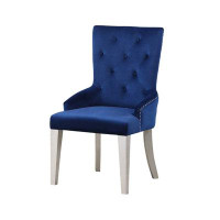 August Grove Side Chair, Blue Fabric & Antique Platinum Finish