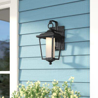 Gracie Oaks Aadrian Sterling Black 1 - Bulb Integrated LED Outdoor Wall Lantern