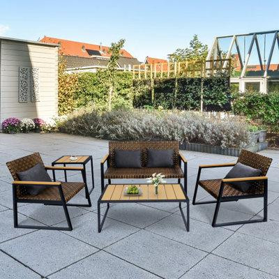 Ebern Designs 5-piece Wicker Patio Furniture Set in Patio & Garden Furniture