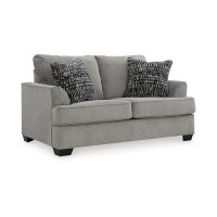 Ebern Designs Angel 67 Inch Loveseat With 2 Accent Pillows, Soft Dark Gray Polyester