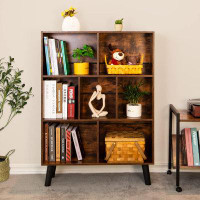 George Oliver Cube Bookshelf 3 Tier Mid-Century Rustic Brown Modern Bookcase With Legs,Retro Wood Bookshelves Storage Or