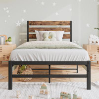 17 Stories Platform Bed Frame With Wood Headboard And Strong Metal Slats