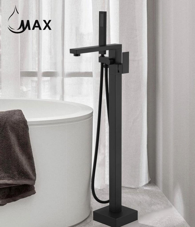 Floor Mounted Tub Filler Faucet Single Handle With Rough-In And Handheld Matte Black Finish in Plumbing, Sinks, Toilets & Showers