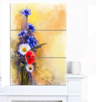 Made in Canada - Design Art 'Bouquet of Poppy Cornflower and Daisy' 3 Piece Wall Art on Wrapped Canvas Set