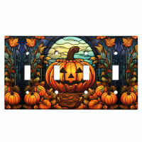 WorldAcc Metal Light Switch Plate Outlet Cover (Halloween Spooky Pumpkin - Quadruple Toggle)