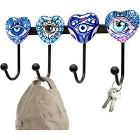 QIANXING Coat Rack Wall Mounted With 4 Hooks, Heart Shaped Eyes Decorative Wall Hooks For Hanging Hat, Key, Towel, Purse