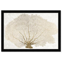 Oliver Gal Gold Coral Fan Marine Plant Texture Coastal Framed On Paper Graphic Art