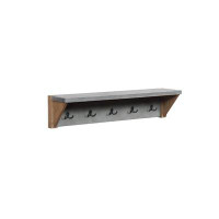 Loon Peak Aston 40" Wide Rustic Industrial Wood Faux Concrete Wall Mounted Coat Rack With 5 Hooks And 1 Shelf