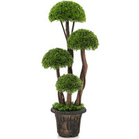 Primrue Primrue 3 Ft Artificial Cedar Topiary Tree Indoor & Outdoor Fake Topiary Cypress Plant W/ Rattan Trunk Cement Fi