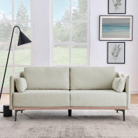 George Oliver Modern Sofa 3-Seat Couch with Stainless Steel Trim and Metal Legs for Living Room