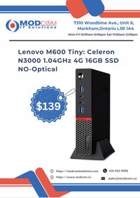 Lenovo Desktop ThinkCentre M600 Thin Client Celeron N3000 1.04GHz 4G 16GB SSD NO-Optical PC OFF LEASE For Sale!!!