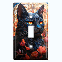 WorldAcc Metal Light Switch Plate Outlet Cover (Halloween Spooky Black Cat Autumn - Single Toggle)