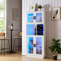 Wrought Studio 29.5"W x 65" Tall Freestanding Bar Cabinet with Wine & Wine Glass Racks , LED