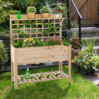 Arlmont & Co. Donnie Raised Garden Bed With Trellis 41.5x16x54 Inch Mobile Elevated Planter Box With Wheels Bed Liner To