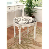 Ophelia & Co. Caramel Tuscan Floral Linen Upholstered Vanity Stool With Antique White Finish And Welting