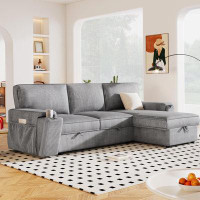 Ebern Designs Upholstery Sleeper Sectional Sofa with Storage Bags and 2 cup holders