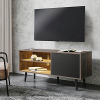 Wrought Studio LED Mid Century Modern TV Stand For 55 Inch Flact Screen, Wood TV Cabinet Media Console With Storage