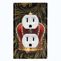 WorldAcc Metal Light Switch Plate Outlet Cover (Red King Crown Elegant Leaves - Single Duplex)