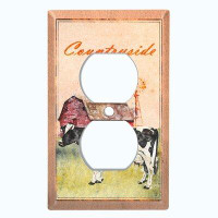 WorldAcc Metal Light Switch Plate Outlet Cover (Animal Farm Country Side Black Cow For Kitchen - Single Toggle)