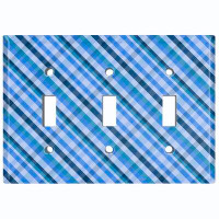 WorldAcc Metal Light Switch Plate Outlet Cover (Blue Picnic Plaid Wall Paper - Single Toggle)