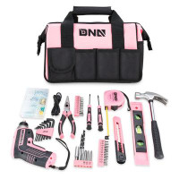DNA Motoring 44 Piece Household Home Repairing Tool Set And Canvas Storage Bag (Pink)