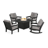 POLYWOOD® Vineyard 5-Piece Deep Seating Rocking Chair Conversation Set with Fire Pit Table
