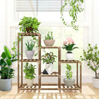 Arlmont & Co. 7 Tiers Rectangle Rectangular Plant Stand Indoor Outdoor, 7 Tiers Large Wooden Sturdy Creative Plant Shelf