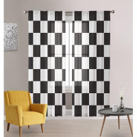 East Urban Home 2 PCS Black White Semi-Sheer Curtains 72 Inches Long, Checkered Flag Geometry Plaid Rod Pocket Voile Pan