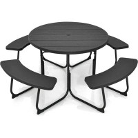 Arlmont & Co. Arlmont & Co. 8 Person Picnic Table, Outdoor Round Picnic Table With 4 Built-in Benches, Umbrella Hole, Me