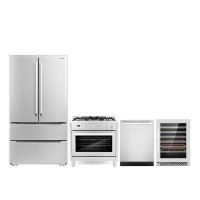 Cosmo Cosmo 4 Piece Kitchen Package With 36" Freestanding Gas Range 24" Built-in Integrated Dishwasher French Door Refri