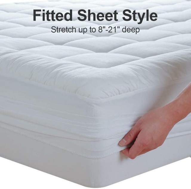 NEW DOBBY QUILTED MATTRESS TOPPER MICROFIBER PILLOW TOP in Bedding in Alberta - Image 3