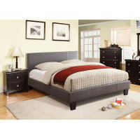 Latitude Run® Queen Size Platform Bed With Headboard Upholstered In Grey Faux Leather