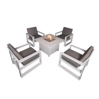 Hokku Designs 5 Piece Patio Dining Set Fire Pit Table with 4 Armhair