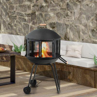 Red Barrel Studio 28 Inch Portable Fire Pit On Wheels With Log Grate