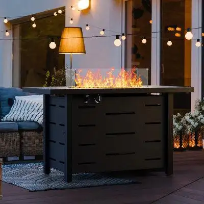 Brayden Studio Deriso 24.4'' H x 42.9'' W Steel Propane Outdoor Fire Pit Table