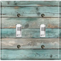 WorldAcc Metal Light Switch Plate Outlet Cover (Teal Wood Fence Brown - Double Toggle)