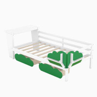 Zoomie Kids Twin Size Daybed With Desk, Green Leaf Shape Drawers And Shelves, White