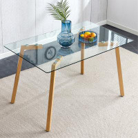 Creationstry Modern Rectangular Glass Dining Table with 0.31" Tempered Glass Tabletop and Metal Legs