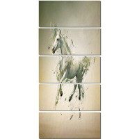 Design Art 'White Horse in Motion on Brown' 5 Piece Graphic Art on Wrapped Canvas Set