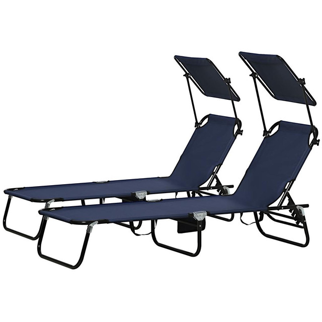 Outdoor Chaise Lounge Set 22" W x 74.8" D x 11" H Blue in Patio & Garden Furniture - Image 2