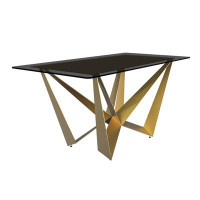 Mercer41 Mercer41 Vananh Dining Table With A 55" Rectangular Top And Gold Steel Base