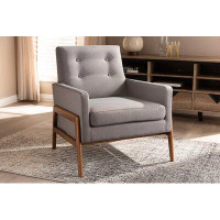 Hokku Designs Lefancy  Perris Mid-Century Modern Grey Fabric Upholstered Walnut Wood Lounge Chair