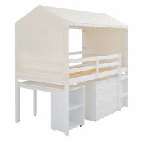 Harper Orchard Twin Size Loft Bed With Rolling Cabinet