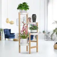 Latitude Run® Bamboo Plant Stands Indoor, 4 Tier Tall Corner Plant Stand Holder & Plant Display Rack(4 Tier -2)
