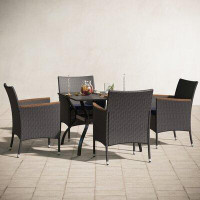 Lark Manor 5-Piece Outdoor Dining Sets With Umbrella Hole And 4 Rattan Chairs