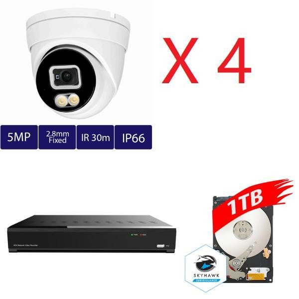Monthly promo! Aibase 4 ch 5MP AI Full Color IP Kit: NVR-3104-4P-AI+1TB HDD+4PCS IP3135W-A-SI-28-AI in Security Systems