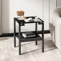 Latitude Run® Black Tempered Glass End Table With 2 Layer