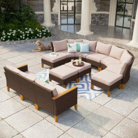 Lark Manor Argyri 10 Piece Wicker Outdoor Patio Furniture Set, Stylish Rattan Sectional Patio Set with Beige Cushions