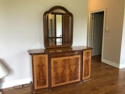 ONLINE AUCTION: Wood Inlay Dresser with Mirror #2